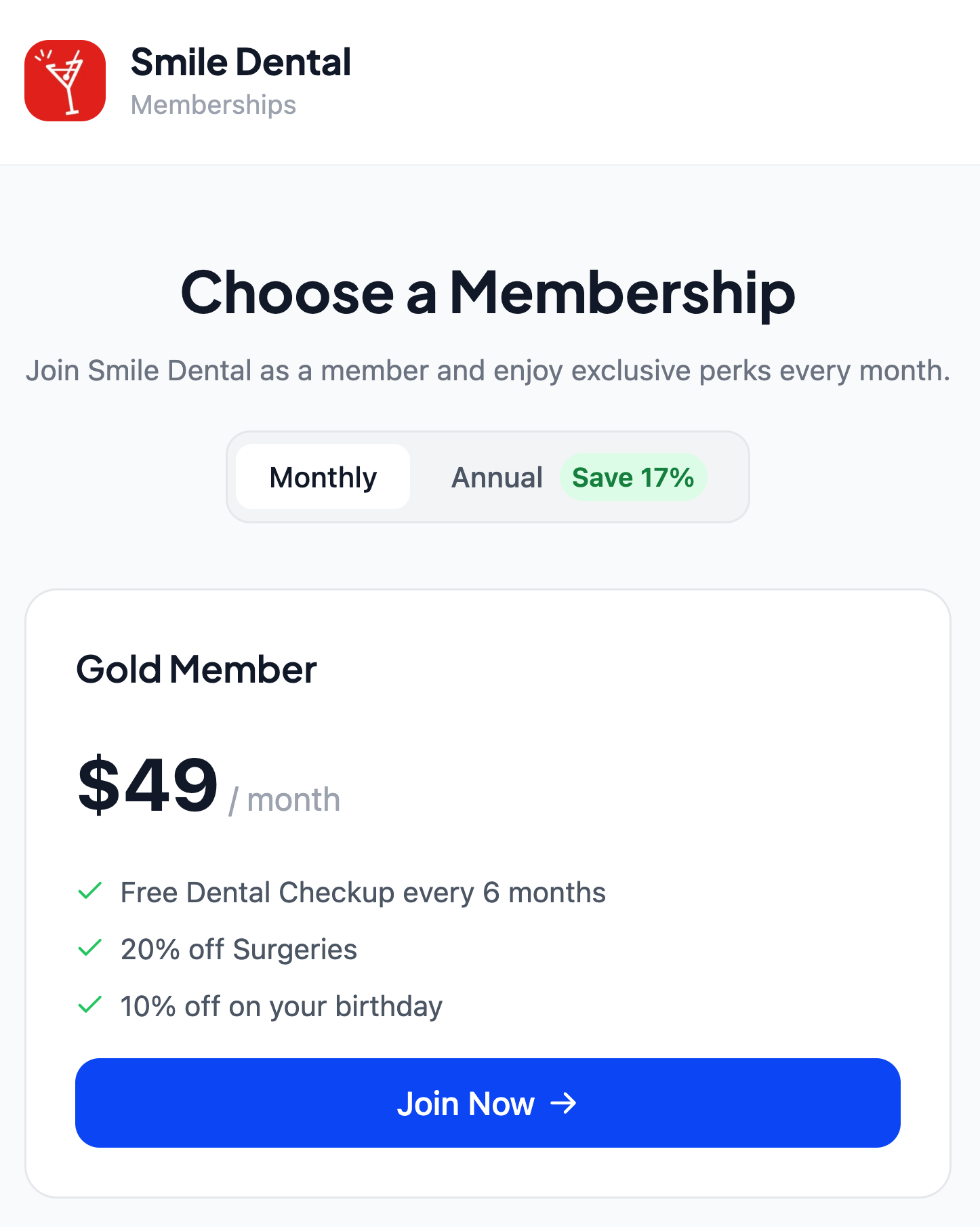 Spokk membership page showing plan with perks and Join Now button